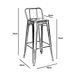 Kích thước ghế bar Tolix lưng thấp màu đen