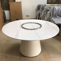 Bàn ăn tròn mặt đôi xoay Garda chân thép bọc da