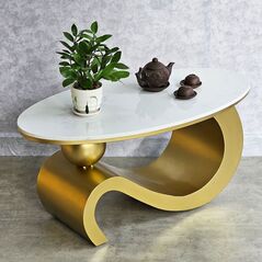 Bàn trà khung thép Este mặt elip lộ viền
