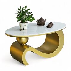 Bàn trà khung thép Este mặt elip lộ viền