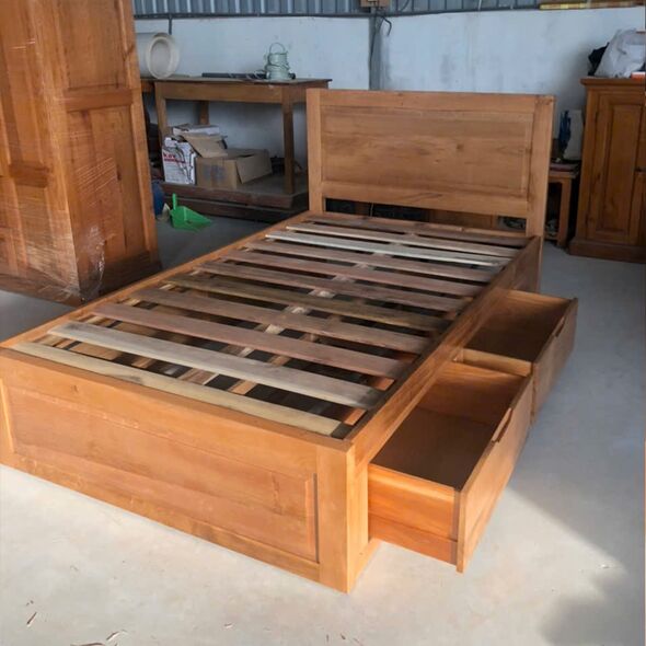 Giường ngăn kéo Pano gỗ sồi