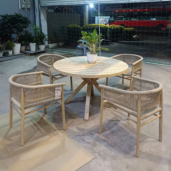 Bộ bàn tròn 4-6 ghế Nana gỗ dầu