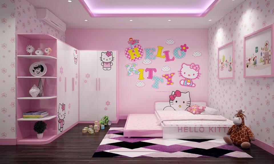 Nội thất phòng ngủ trẻ em hình hello kitty