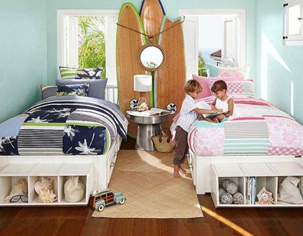 Nội thất giường đôi cho bé trai và bé gái song sinh